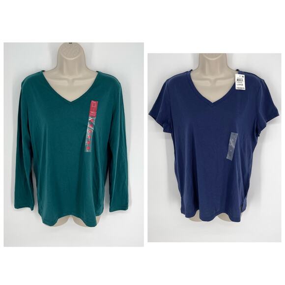 Charter Club Womens 2 Pc Sleep Shirts Mixed Styles NEW Sz L Blue Green V-Neck - Picture 1 of 9